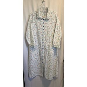 LANZ OF SALZBURG | Women’s Flannel Nightgown Floral Button 100% Cotton- Large